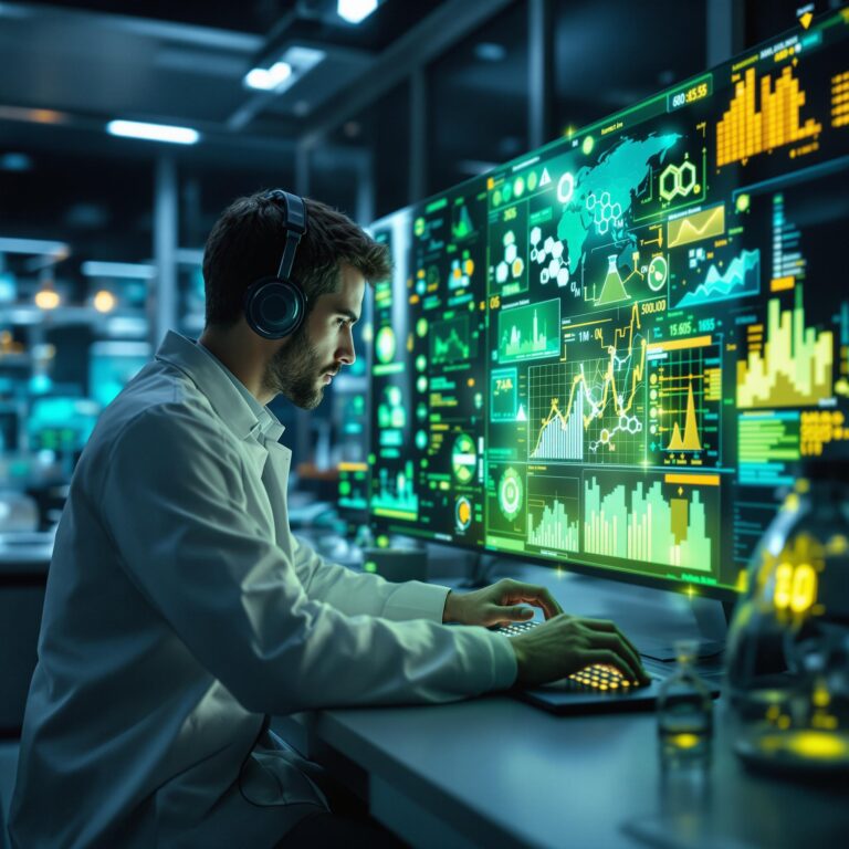 Image représentant une recherche chimique assistée par intelligence artificielle