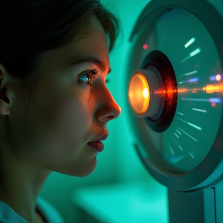 Image illustrant une personne portant des lunettes intelligentes et une prothèse rétinienne